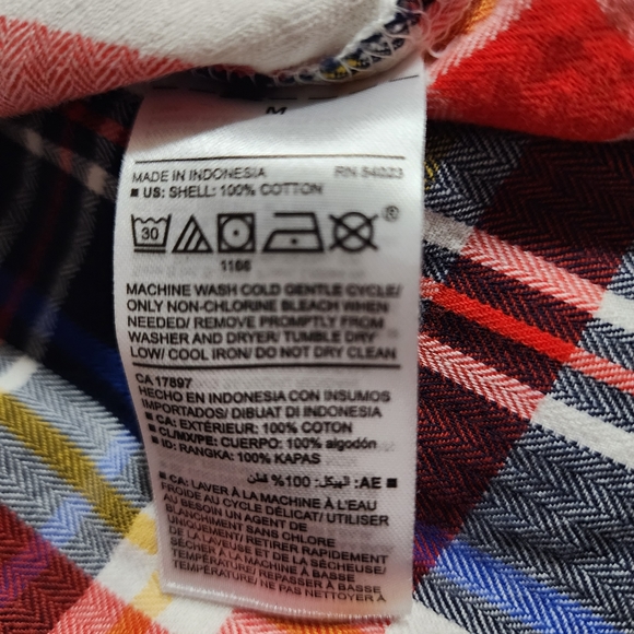 🌺3/$20 Old Navy Boyfriend Shirt Red Blue Plaid Button Down Shirt M - Picture 7 of 7